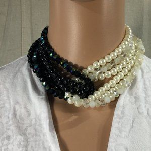 Premier Designs Black and White Faux Pearl Necklace